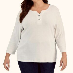 NEW! Karen Scott Blouse Long Sleeve 100%‎ Cotton $39.50 Plus 3X White Top